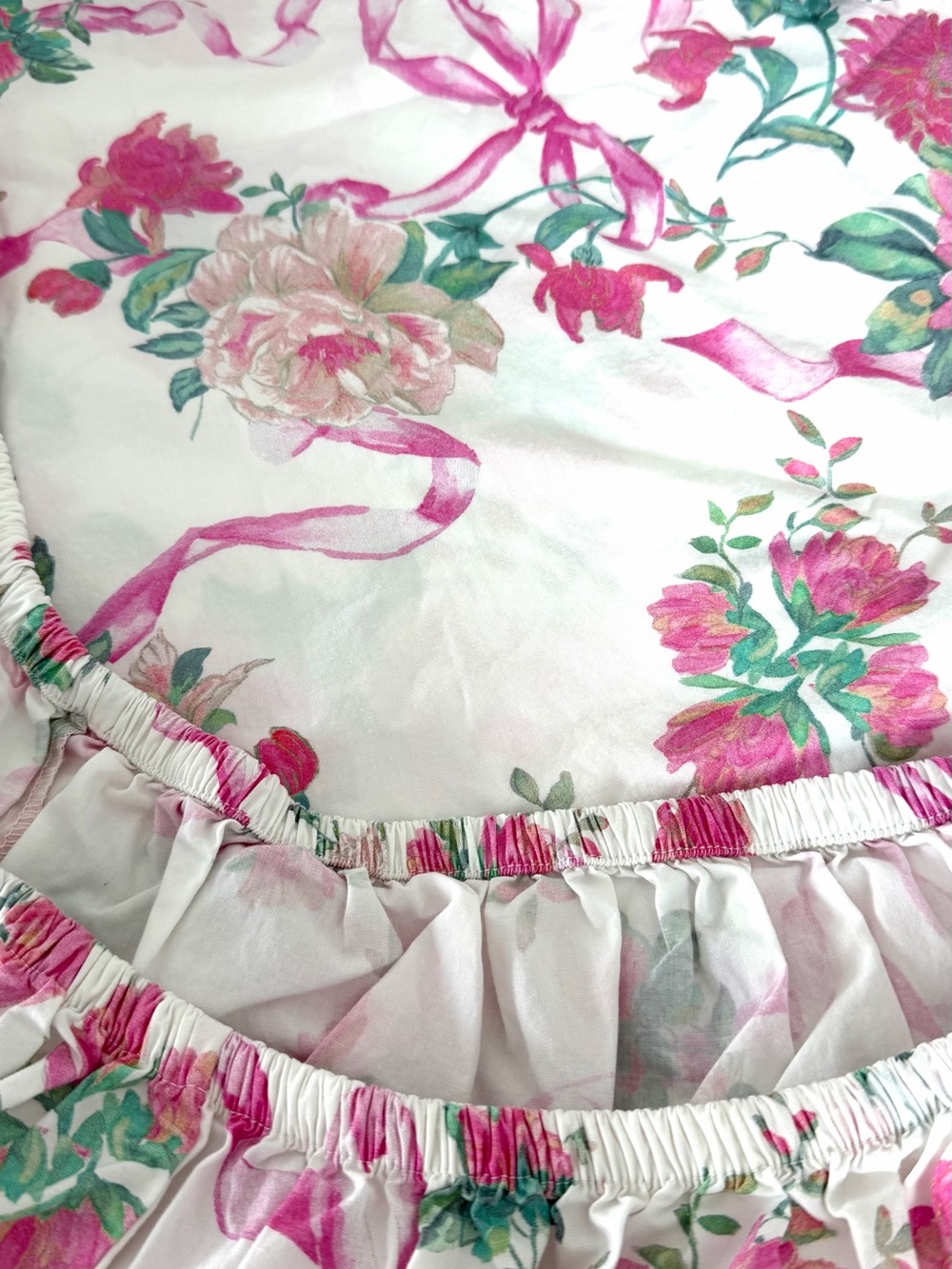 LoveShackFancy White Pink & Green Floral Ribbon Crib Sheet